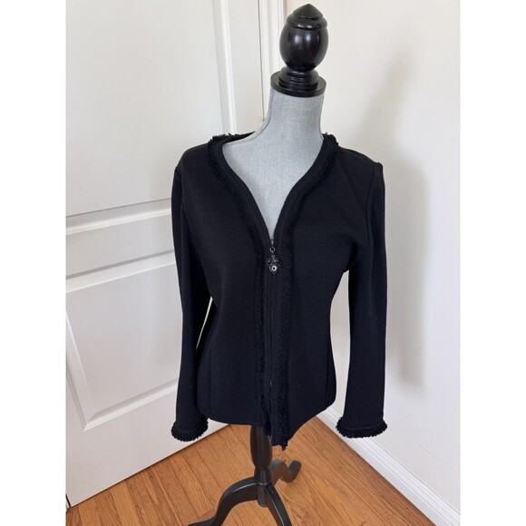 St. John Santana Knit Zip Up Jacket Size 8 Black - Picture 1 of 6